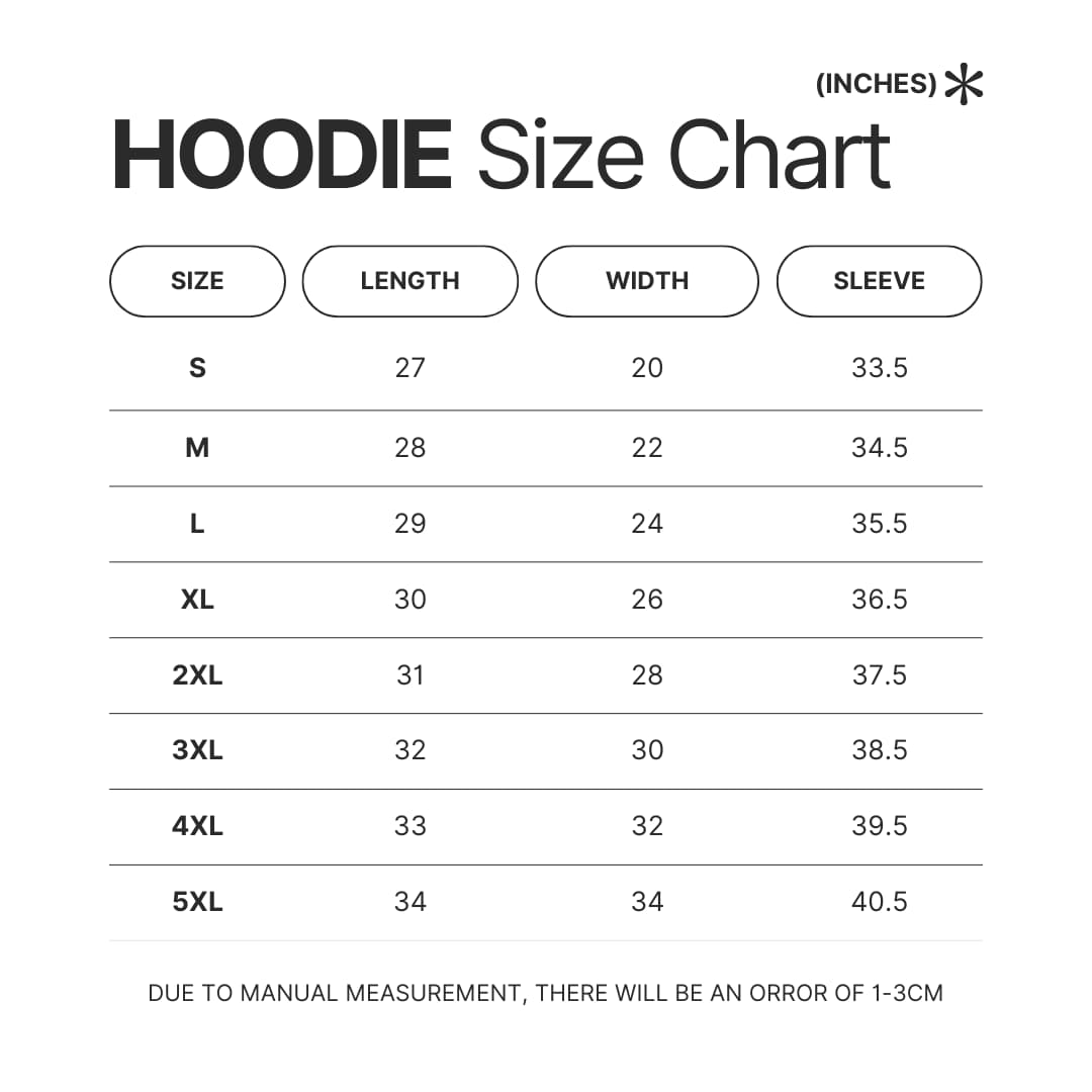 Hoodie Size Chart - Bloodborne UK Shop