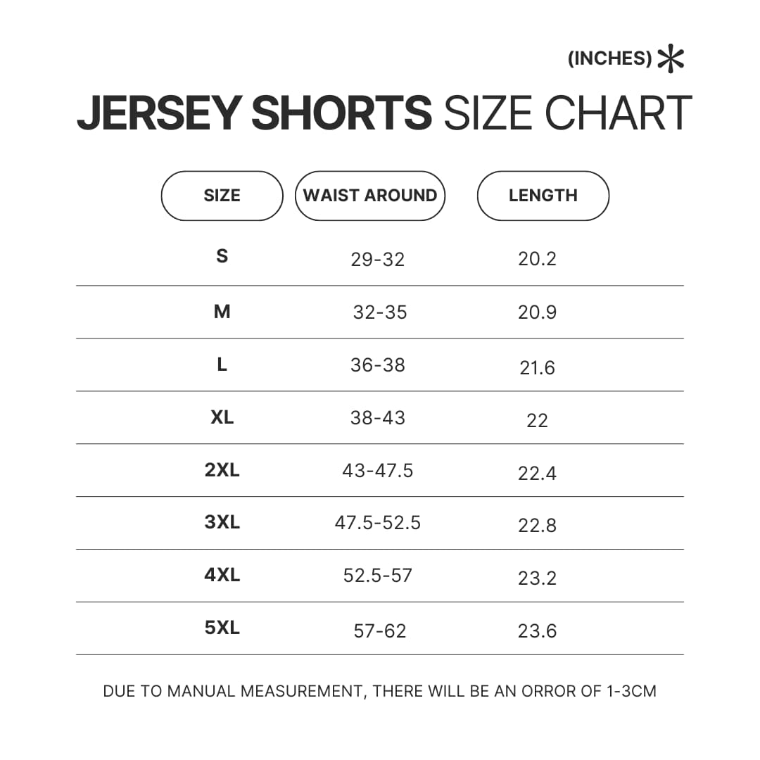 Jersey Shorts Size Chart - Bloodborne UK Shop