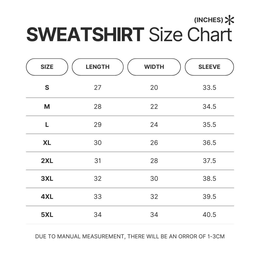 Sweatshirt Size Chart - Bloodborne UK Shop