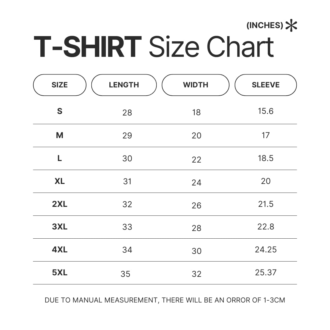 T shirt Size Chart - Bloodborne UK Shop
