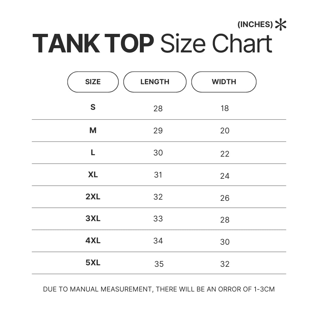 Tank Top Size Chart - Bloodborne UK Shop